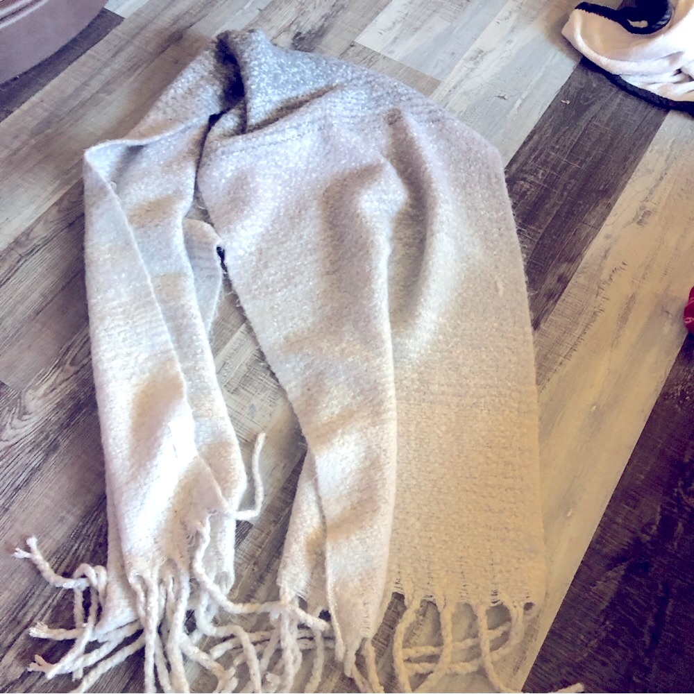 Mer sea cream and gray large soft blanket scarf wrap